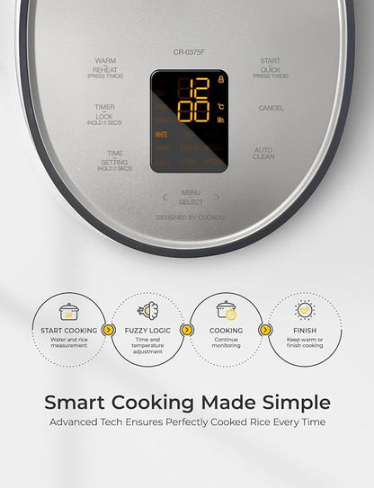 CUCKOO Micom Rice Cooker 3-Cup Uncooked / 6-Cup Cooked with Nonstick Inner Pot, Small Rice Maker with 8 Menu Options, Fuzzy Logic Technology, Auto Clean, Quick Rice Mode, Gray (CR-0375FG)