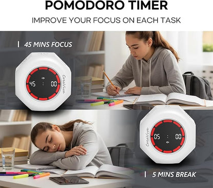 Pomodoro Timer, Flip Cube with 7 presets Countdown, Count up, Rechargeable Small Portable Visual Focus Stopwatch for ADHD, Kids, Classroom, Kitchen, Work, Study, Productivity (Floral White)