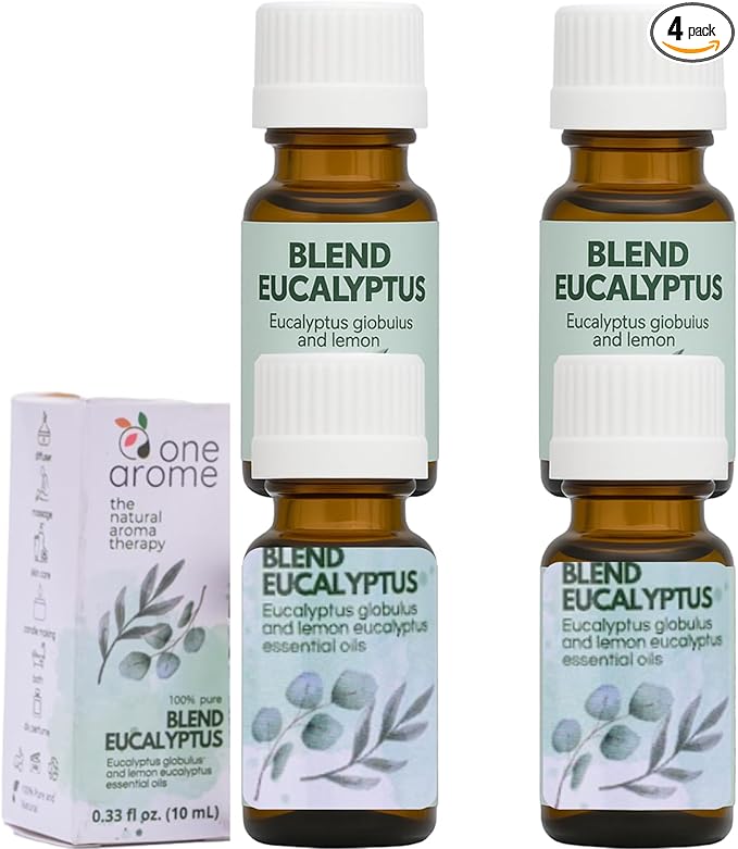 Dual Eucalyptus Essential Oil Blends by One Arome – Eucalyptus Oil (Corymbia Citriodora - Lemon & Eucalyptus Globulus) | Oil for Diffusers, Massage (Dilute) & DIY (Pack of 4 × 0.34 fl oz Each)