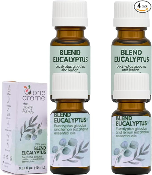 Dual Eucalyptus Essential Oil Blends by One Arome – Eucalyptus Oil (Corymbia Citriodora - Lemon & Eucalyptus Globulus) | Oil for Diffusers, Massage (Dilute) & DIY (Pack of 4 × 0.34 fl oz Each)