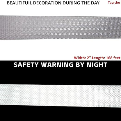 White Reflective Tape Outdoor Waterproof 2 inch Wide, High Visibility Warning Industrial Marking Tape,Safety Stickers (168 feet)