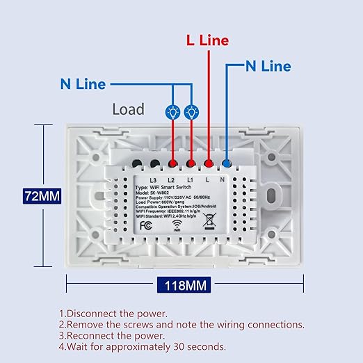 WiFi Smart Light Switch 118X72X34MM Need Neutral Wire,2.4GHz Wi-Fi Touch Switch,Work with Smart Life/Tuya App, Compatible with Alexa and Google Home, White 2 Gang