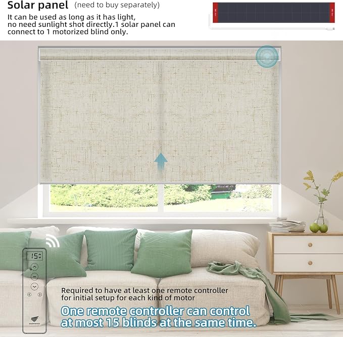 SmartWings Motorized Light Filtering Shades, Work with Matter Homekit Alexa Google, 70% Blackout Shades Translucent, Cordless Window Shades with Remote Rechargeable, Up 110" W x 148" H, Linen Sand
