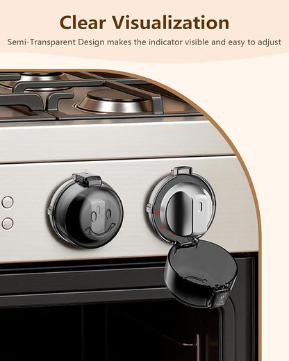 Stove Knob Safety Covers - 5 Pack Heat Resistant Oven Knob Covers for Child Safety with 3M Strong Adhesive, Gas Stove Knob Covers with Dual-Button Locks & Visual Design, Black