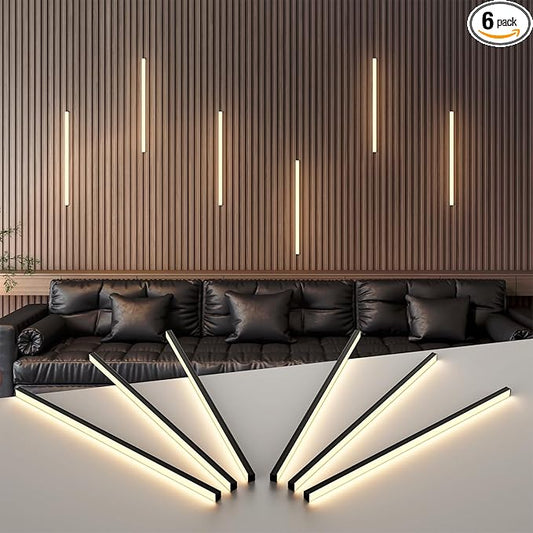 Wall Led Lights - GloryAir 6pcs Black 3000K Warm White Led Panel Light Strips, Self-Adhesive Dimmable Touch Switch Wall Slat Lights for Wood Slat, Fluted Panel, Bedroom Headboard