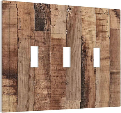 Decorative Switch Plates Rustic Brown Wood Grain 3 Gang Wall Plate Triple Toggle Light Switch Cover Faceplate Electrical Wall Panels for Farmhouse Kitchen Decor