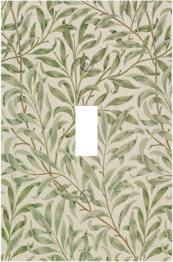 Decorative Light Switch Plate Covers Vintage Morris Willow Leaf Green Leaves 1 Gang Wall Plate Single Toggle Switch Cover Plate Jumbo Electrical Switchplate Receptacle Faceplate