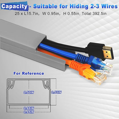 Wire Covers for Cords Kit-392.5in Wire Hiders for TV on Wall, Cord Cover Wall, Cord Hider Wall Mounted TV, TV Cable Hider Wall Kit for Wire Cover, Cord Concealer, 25 x L15.7 W 0.95H 0.55in, Grey