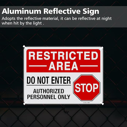 GicnKeuz "Restricted Area - Do Not Enter, Authorized Personnel Only" Metal Signs, 10 x 7 Inches Reflective Aluminum Signs, Fade Resistant/Waterproof, Easy to Install, Outdoor Use (2-Pack)