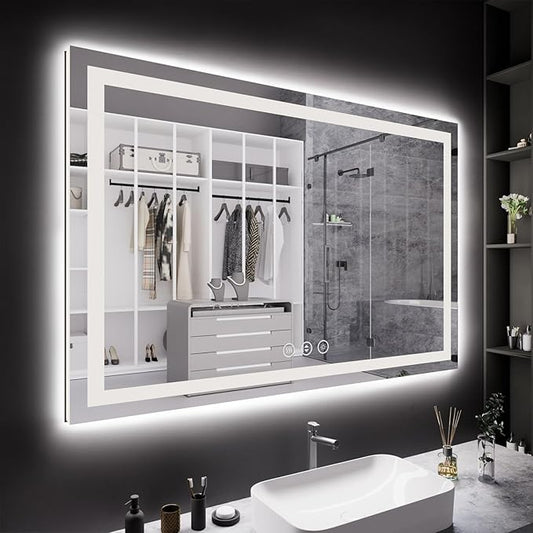 60X40 LED Bathroom Mirror with Lights, Anti-Fog, Backlit + Front Lit, Lighted Bathroom Vanity Mirror for Wall, Memory Function, Dimmable, Tempered Glass, Shatter-Proof
