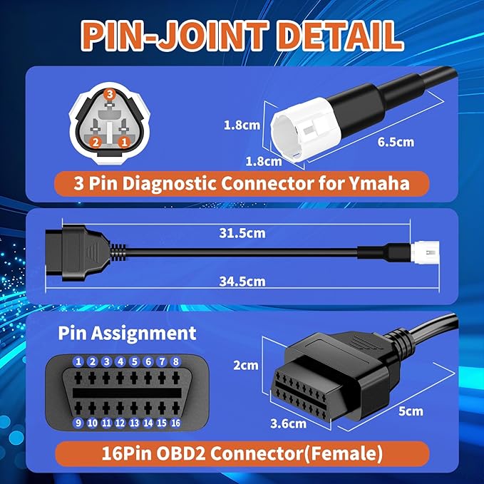OBD2 Adapter Cable Fits for Yamaha Motorcycles, 3Pin to 16Pin OBD2 Diagnostic Adapter Cable Works with All OBDII Scanner