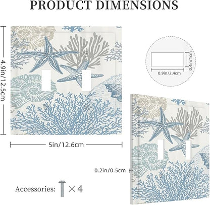Decorative Light Switch Plate Covers Blue Starfish Coral Seaweed 2 Gang Light Switch Cover Plate Double Toggle Wall Plate Outlet Covers for Bathroom Bedroom Decor （2 Pack）