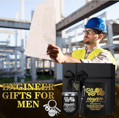 6 Pcs Engineer Gifts Set for Men Women Mechanical Engineer Gifts 12 oz Stainless Steel Cup Socks Keychain Pen Notebook Box for Aerospace Engineering Mechanical Electrical