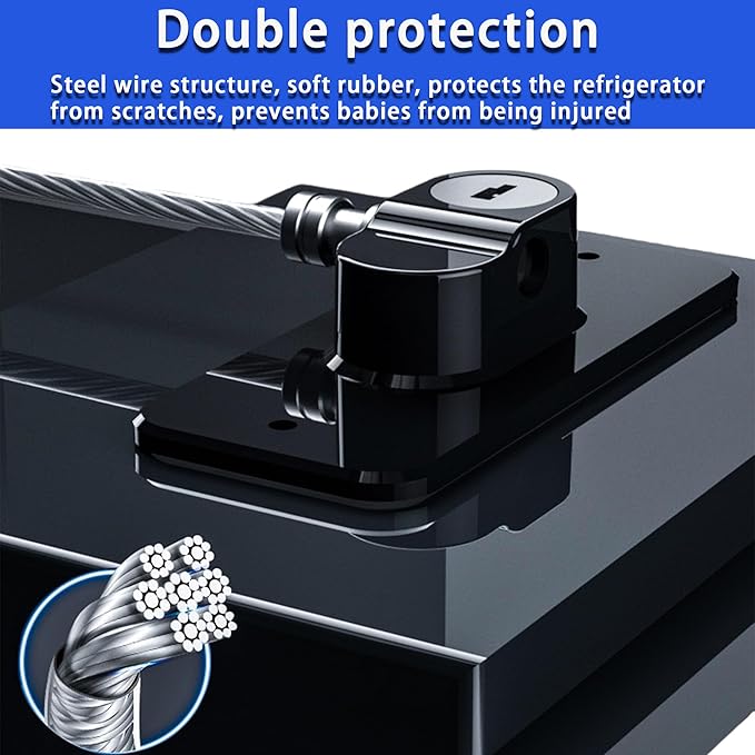 Refrigerator Lock (2 Pack), Fridge Locks with 2 Keys, Child Safety Lock, Baby Proof Cabinet and Drawer Locks, Freezer Latch for Double Door, French Door (Upgraded Black)