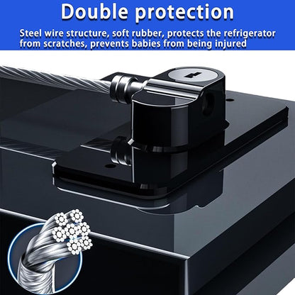 Refrigerator Lock (2 Pack), Fridge Locks with 2 Keys, Child Safety Lock, Baby Proof Cabinet and Drawer Locks, Freezer Latch for Double Door, French Door (Upgraded Black)