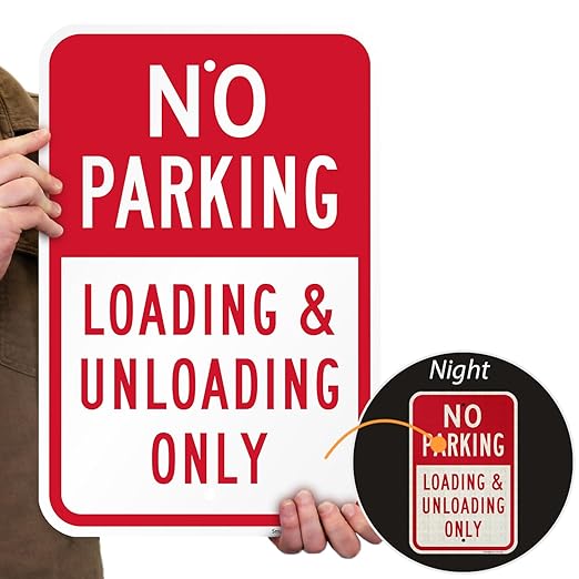 SmartSign (Pack of 2) 18 x 12 inch "No Parking - Loading And Unloading Only" Sign, 120 mil Thick Aluminum Composite (ACM), Engineer Grade Reflective Material, Red and White, Made in USA