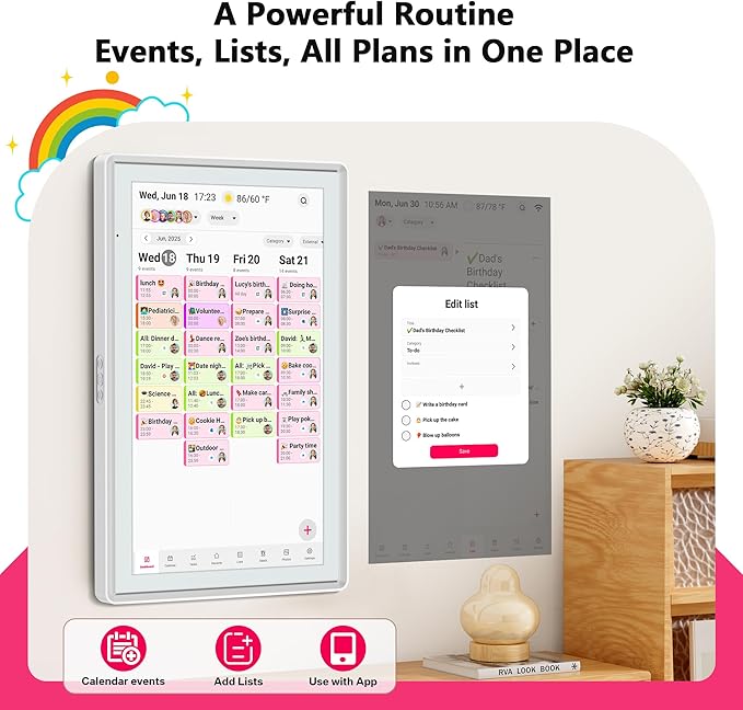 21.5 Inch Family Digital Calendar - Chore Chart, Meal Planner, Photo Display, FHD Interactive Touchscreen with LED Reminder, Wall & Desk Mount Smart Electronic Planner