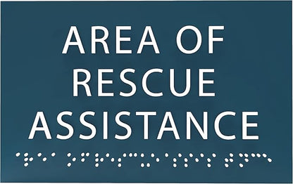 6" X4" Area of Rescue Assistance Sign- Tactile Graphics Grade 2 Braille Text ADA Compliant Sign |ADA Compliant Plastic Signs for Schools, Offices, Businesses, Apartments & Restaurants