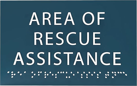 6" X4" Area of Rescue Assistance Sign- Tactile Graphics Grade 2 Braille Text ADA Compliant Sign |ADA Compliant Plastic Signs for Schools, Offices, Businesses, Apartments & Restaurants