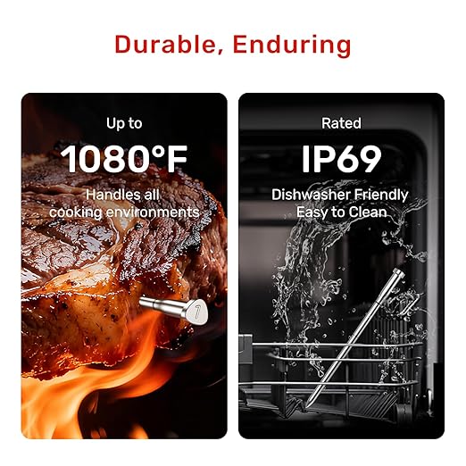 X Pro Wireless Meat Thermometer with Dual Wi-Fi & Bluetooth, Digital Meat Thermometer with 2 Probes & LED Display Base, 6 Built-in Sensors, IP69 Waterproof, for Grills, Ovens, Smokers & BBQs