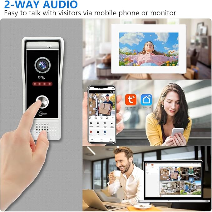 WiFi Video Intercom System Doorbell with Camera,1080P Touch Screen Monitor,Ring Doorbell Camera,Support Night Vision Remote Unlock Dual-Way Intercom for Home Security System (1 BELL+ 2 MONITOR)