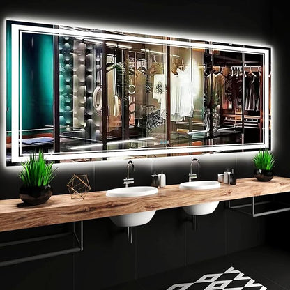 36 x 72 Inch Lighted Vanity Mirror with Lights 3 Color Adjustable Brightness Anti-fog 72 Inch Large LED Bathroom Mirror for Bathroom Wall Horizontal/Vertical Mounted 72" Light up Smart Mirror