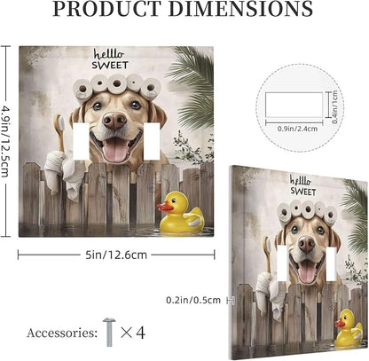 Funny Dog Rustic Farmhouse Wooden Fence Labrador Decorative Switch Plates 2 Gang Double Toggle Outlet Light Switch Cover Wall Plate Electrical Faceplate For Kids Room Bathroom Decor