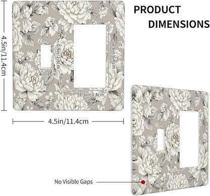 White Poppies Floral Modern Grey Peonies Flowers Outlet Covers 1 Toggle 1 Rocker Combination Light Switch Cover Plate Decorative Wall Plate Electrical Switch Plates for Bedroom Bathroom