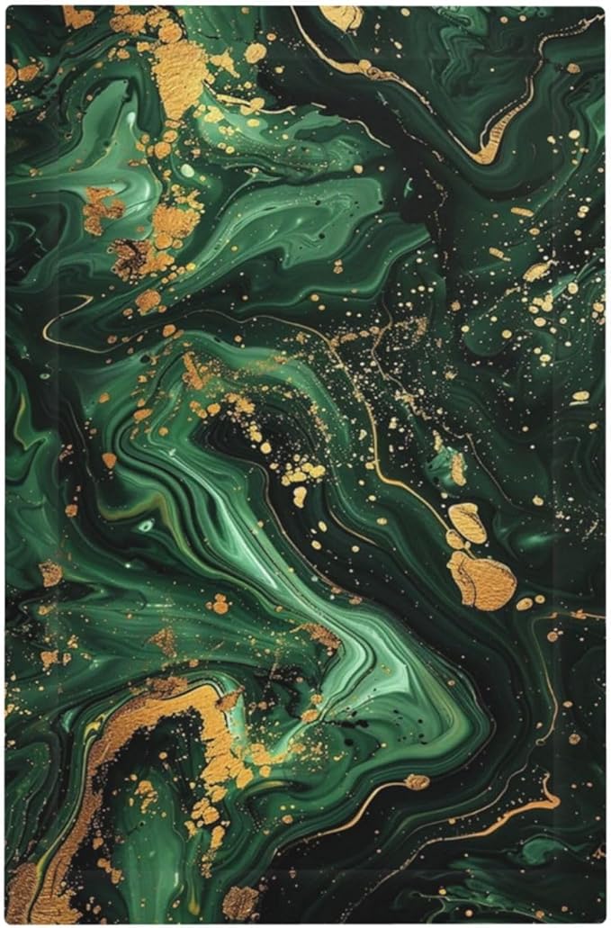 Green/Gold Modern Abstract Luxury Marble 1-Gang No Device Blank Wallplate Electrical Light Switch Covers Decorative Receptacle Face Plate Cover for Bathroom 5 X 3 IN