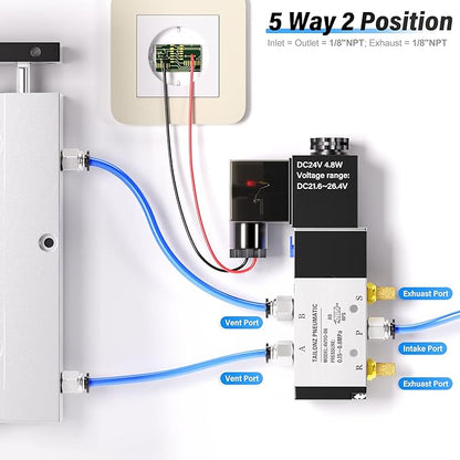 TAILONZ PNEUMATIC 1/8"NPT Solenoid Valve 4V110-06 DC24V Single Coil Pilot-Operated Electric 2 Position 5 Way Connection Type Junction Box