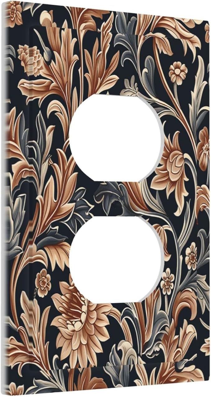 Outlet Covers Vintage Grey Plant Leaves Brown Flowers 1 Gang Duplex Wall Plate Decorative Switch Plates Electrical Receptacle Faceplate Light Switch Cover for Bedroom Home Decor