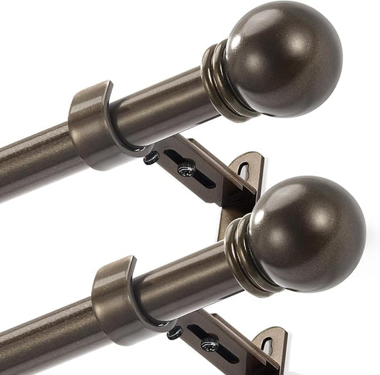 Curtain Rods for Windows 16 to 92 Inches, Curtain Rod Max Adjustable Length of 104 IN, 6/8" Diameter Drapery Rods Round Finials, Brown, Pack of 2