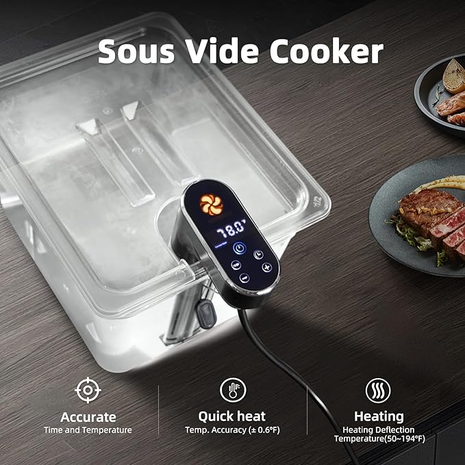 Sous Vide Machine,1300 Watts, Immersion Circulators, Sous Vide Precision Cooker, Steak Cooker, Temperature and Time Digital Display Control, Ultra-Quiet,Fast-Heating,Easy to store,IPX7 Waterproof