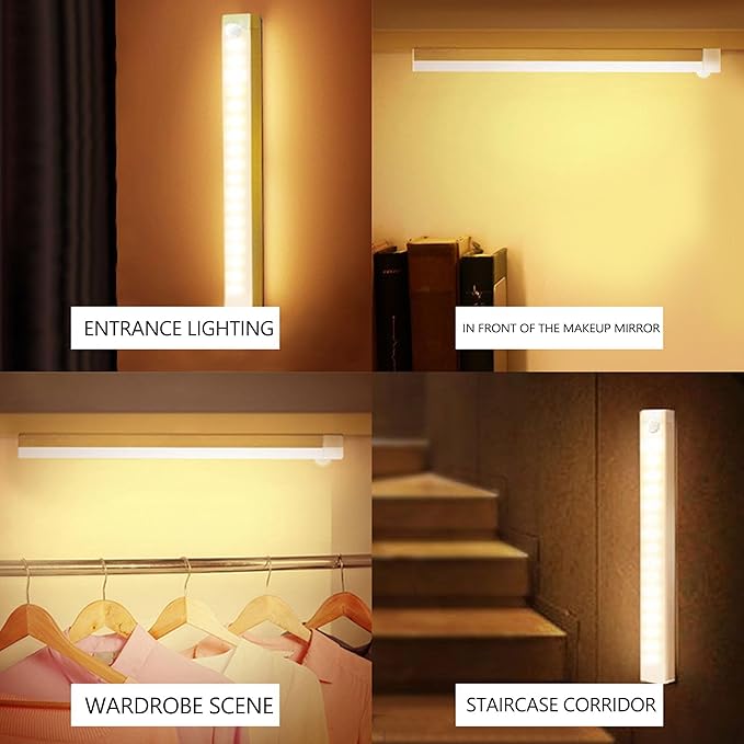 4 PCS Punch-Free Smart Sensor Magnetic Rechargeable Led Lights, Motion Sensor Light Indoor, USB C Rechargeable Closet Under Counter Lighting for Kitchen,Cupboard,Wardrobe (7.8in Warm Light)