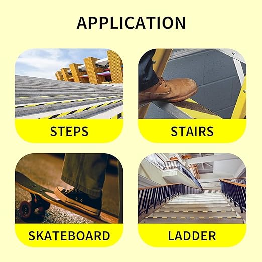 TAPEBEAR Non Slip Hazard Tape 3inch x 60feet, Black and Yellow Safety Tape, Anti Slip Caution Tape Roll, Nonslip Warning Floor Tape for Indoor Outdoor Steps Stairs, Strong Grip Tape