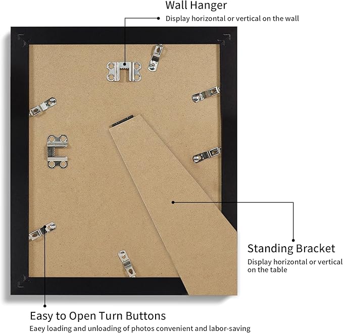 iRahmen 10x12 Picture Frame with HD Tempered Glass, Display Pictures 8x10 with Mat or 10 x 12 Without Mat, Wood Photo Frames for Tabletop and Wall Mount (Black, 1 Pack)