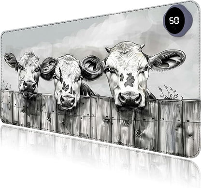 Heated Mouse Pad with 3 Levels Heated & 3 Hours Auto Shut-Off Mouse Pad for Warming Hands in Office Home, 23.6" x 14.2"Large Safe Desk Mat Hand Warmer，Three Lovely Cows