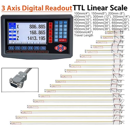 2/3 Axis Digital Readout and TTL Precision Linear Glass Scale DRO Encoder for Milling Lathe. Note:Display&Scales Sold Separately,Pls Select The Size Options! (3 Axis LCD Digital Readout ONLY!)