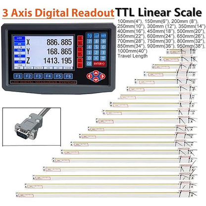 2/3 Axis Digital Readout and TTL Precision Linear Glass Scale DRO Encoder for Milling Lathe. Note:Display&Scales Sold Separately,Pls Select The Size Options! (3 Axis LCD Digital Readout ONLY!)