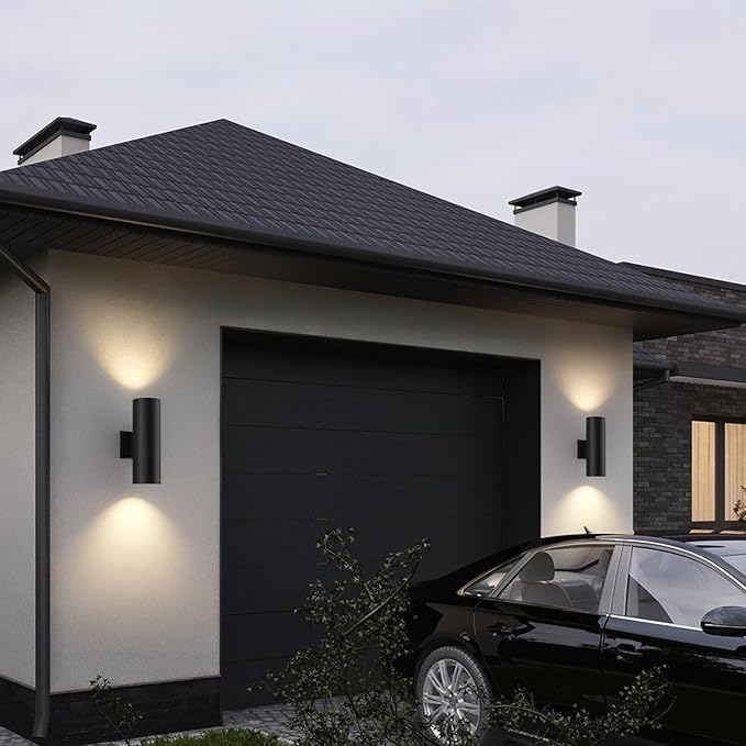 JAYMP 11.8" Up and Down Wall Sconce Aluminum Modern Outdoor Light, Black Round IP65 Waterproof Exterior Wall Lamp for Front Door Patio Porch Staircase Hallway