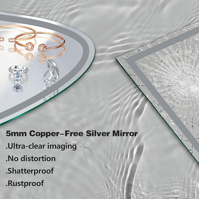 Niccy Half Moon Led Mirror for Bathroom, 28" Semi Round Backlit Mirror for Wall Lighted Mirror with Frameless 3 Color, Defogger, Explosion-Proof, HD Glass and IP65 Vanity Mirror