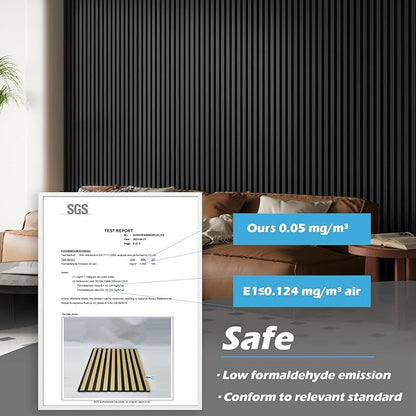 Art3d 4-Pack 108" x 12" Acoustic Wood Panels for Wall, Soundproof Wood Slat Panel for Wall and Ceiling, 3D Fluted Sound Absorbing Paneling for Interior Wall Decor, Living Room, Bedroom - Blackwood