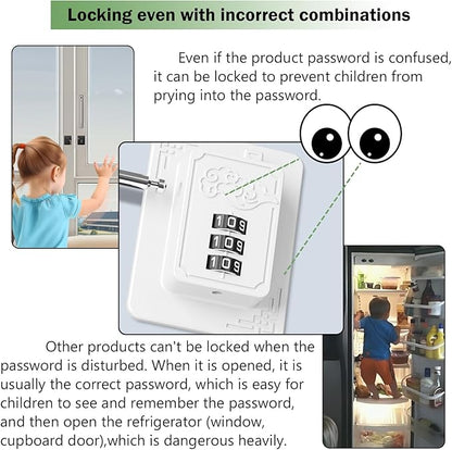 2 Pack Refrigerator Locks with 3 Digit Code, Easy Install Fridge Lock Combination, Premium Freezer Lock, Child Proof Cabinet Locks for Refrigerators, Drawers, Closets, Windows (White)