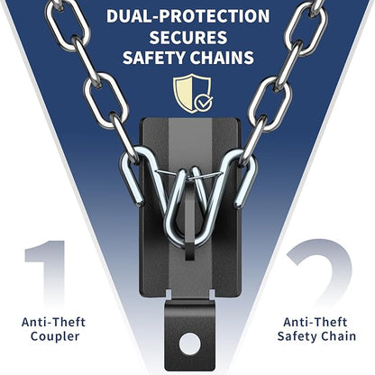 Trailer Lock Fits 2 Inch Couplers, Secures Safety Chains Anti-Theft Ball Hitch Lock, Pry-Resistant & Heavy-Duty Trailer Hitch Locks for RV | Boat | ATV | Utility Trailer (Black)