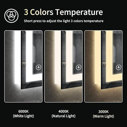 20"x28" LED Bathroom Mirror with Lights, Dimmable, Anti-Fog, Lighted Bathroom Vanity Mirror for Wall, Backlit + Front Lit, Memory Function, Shatter-Proof, Tempered Glass