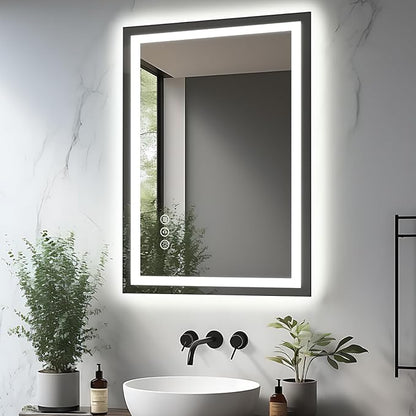 20"x28" LED Bathroom Mirrors for Wall, Front and Backlit Mirror, Anti-Fog Vanity Mirror with Lights, Stepless 3 Colors Dimmable Smart Lighted Mirror(Horizontal/Vertical)