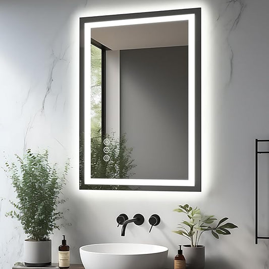 20"x28" LED Bathroom Mirrors for Wall, Front and Backlit Mirror, Anti-Fog Vanity Mirror with Lights, Stepless 3 Colors Dimmable Smart Lighted Mirror(Horizontal/Vertical)