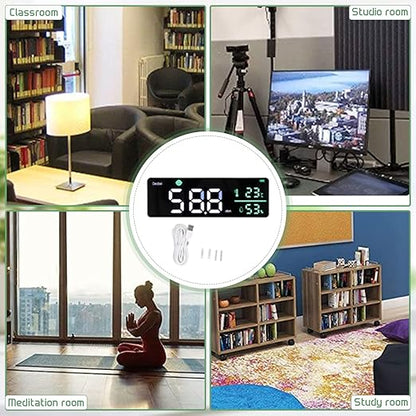 Decibel Meter, Wall Hanging Sound Level Meter, Noise Decibel Meter, 3 in 1 Noise Temperature Humidity Meter, 30 to 130dB Range, with 11in Large LED Display Screen, for Classroom