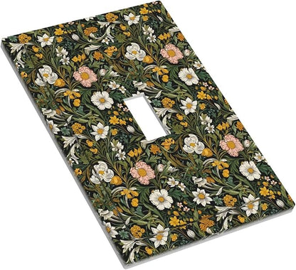 Decorative Light Switch Plate Covers Rustic Green Leaf White Daisy Yellow Floral 1 Gang Light Switch Cover Plate Single Toggle Wall Plate Outlet Covers Faceplate for Bedroom Home Decor