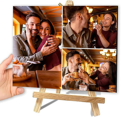 Custom Photo Frame with Stand, Personalized Picture Display, MDF and Wood Construction, Desktop Decor, Multiple Designs, Customizable Gift for Family and Friends